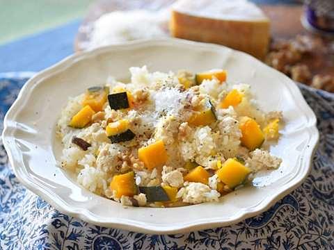 イタリアン風♪かぼちゃと鶏の白だし炊き込みごはん