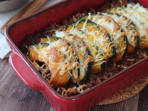 かぼちゃと挽き肉の重ねチーズ焼き