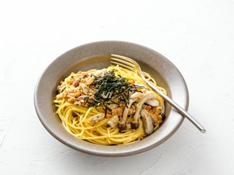 あさりときのこの納豆パスタ