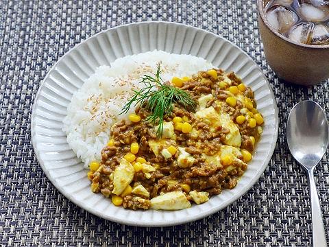 レンジで作る豆腐のキーマカレー