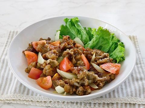 豚こまトマトの昆布ぽん酢炒め